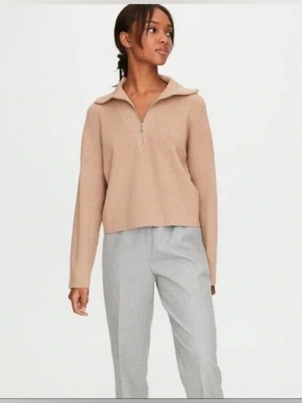 Aritzia The Group Babaton - Beige Ribbed Quarter Zip Sweater - Size small